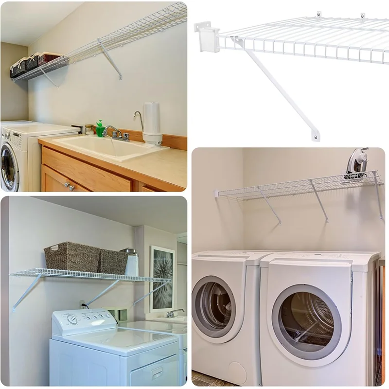 AB66-16 Pcs 12 Inch Wire Shelf Support Brackets Kit 4 Closet Support Brace 8 Down Wall Clips And 4 Wire Shelf End Brackets