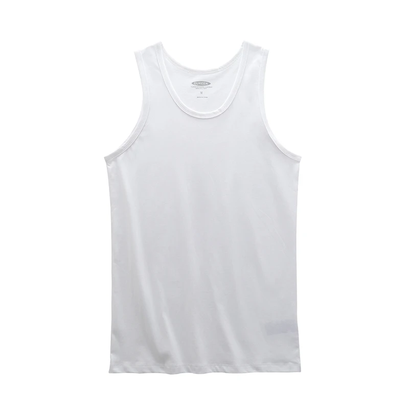 DUKEEN Cotton Tank Tops Men\'s Summer Outer Wear Tops Sports Fitness Sleeveless T-Shirt Solid Color White Bottoming Shirt