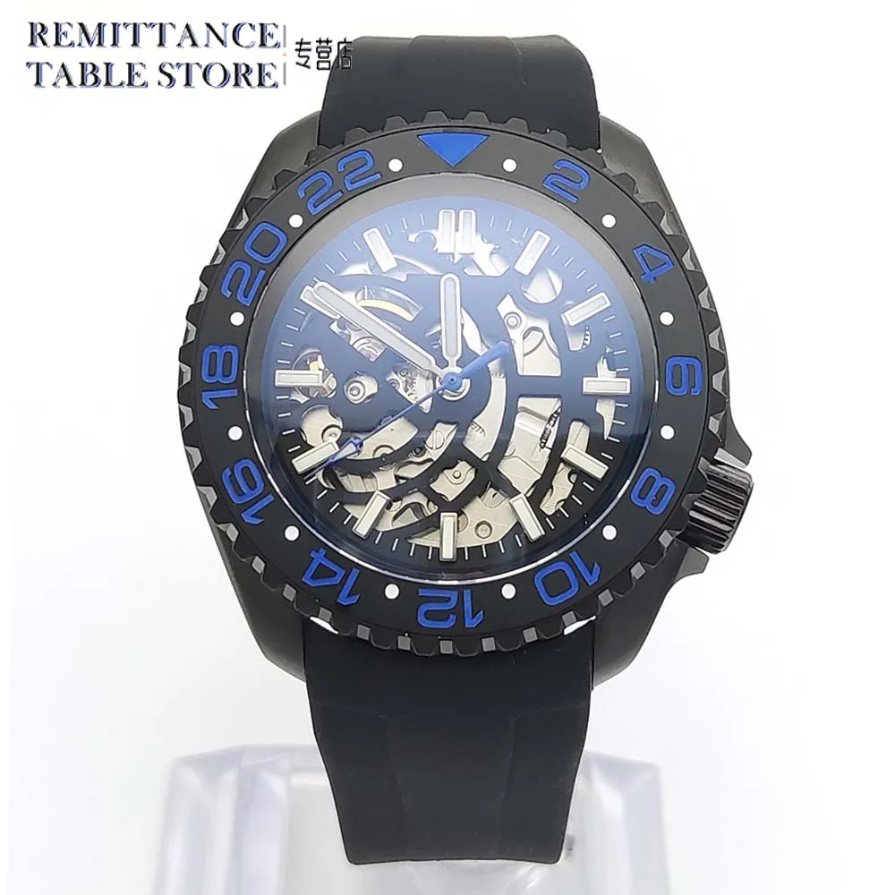 Men's NH70 Automatic Mechanical Watch Black Business Fashion Watch Sapphire Glass Transparent Back Luminous Skeleton Dial