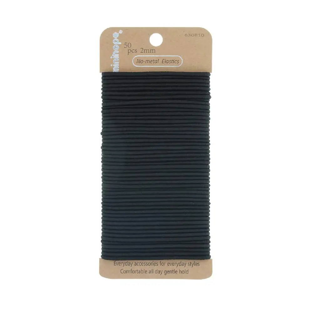 

Elastic Hair Ties for Women, 2mm Thin No-Metal Bands, 50 Count Black Elastic Hair Accessories