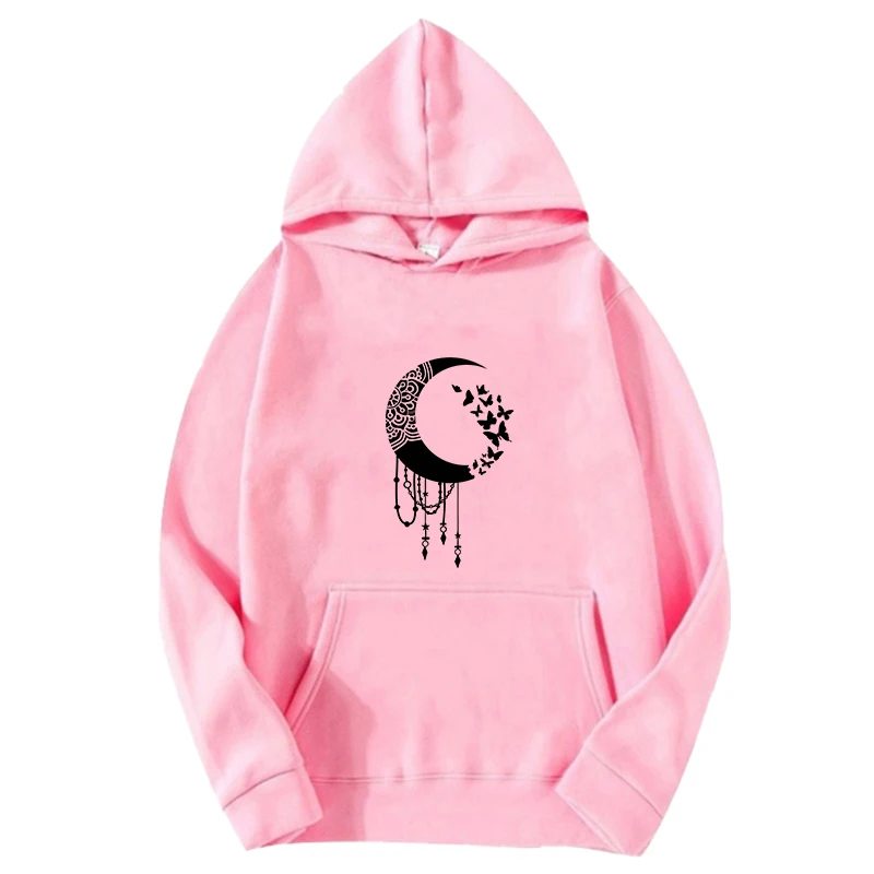 Spring and Autumn Fashion Moon tassels Print Women's Hooded Sweater Personalized Printed Casual Top Hoodie for Women