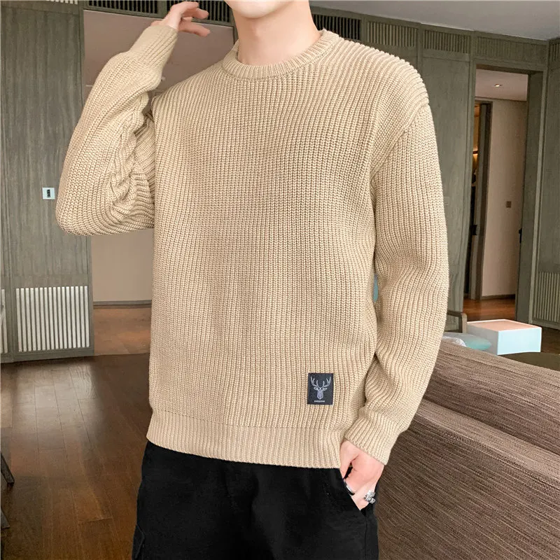 

Men's Casual Knitted Sweater Autumn Winter Thi Needle Faionable Versatile round Ne Overhead Woolen Base irt Top