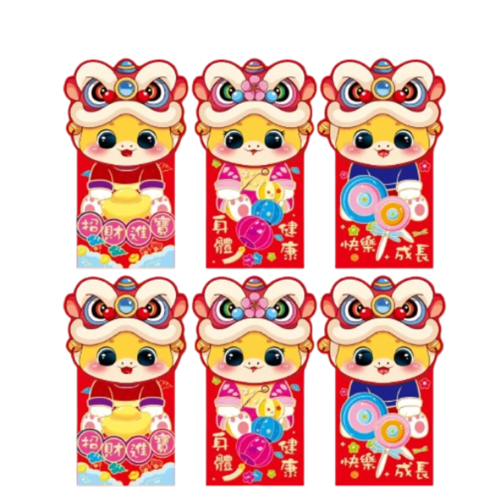 

6pcs Cartoon Chinese New Year Money Envelope Traditional Snake Pattern 2025 Snake Year Red Envelopes Blessing Hongbao