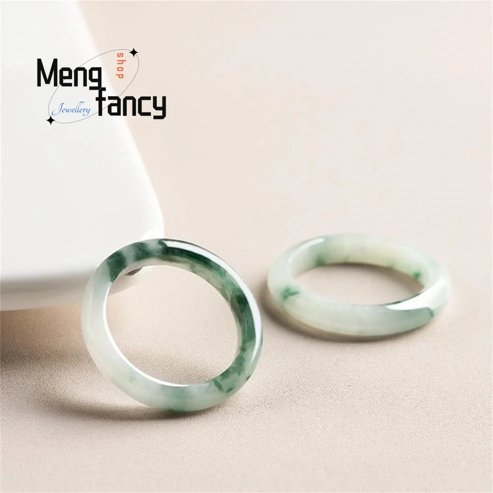 

Natural Myanmar A-goods Jadeite Glutinous Seed Floating Flower Men Women Lovers Ring Fine Jewelry Best Selling Wedding Souvenir