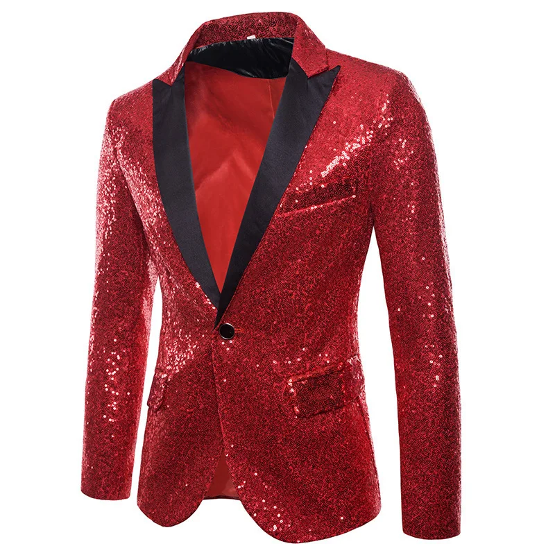 

Mens Shiny Red Sequins Blazers Disco Glitter Party Tuxedo Blazer Suit Jacket for Men Christmas Mardi Gras Halloween Costume XXL