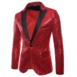 Mens Shiny Red Sequins Blazers Disco Glitter Party Tuxedo Blazer Suit Jacket for Men Christmas Mardi Gras Halloween Costume XXL