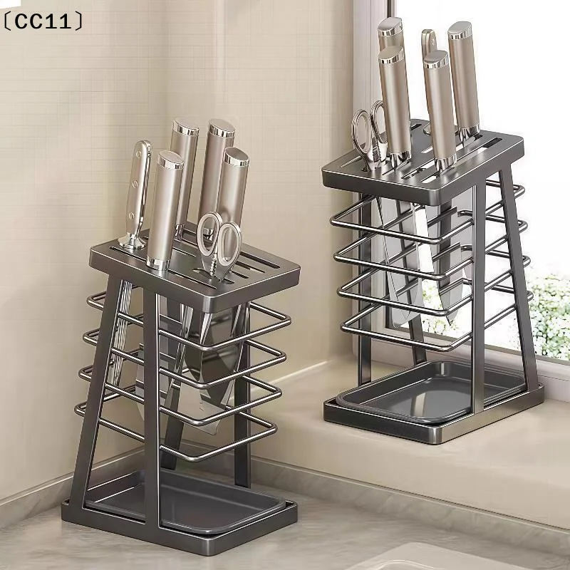 Kitchen Utensils Storage Holder Square Space Saving Cutting Tool Storage Rack Countertop Drainage Plating Multifunctional〔CC11〕