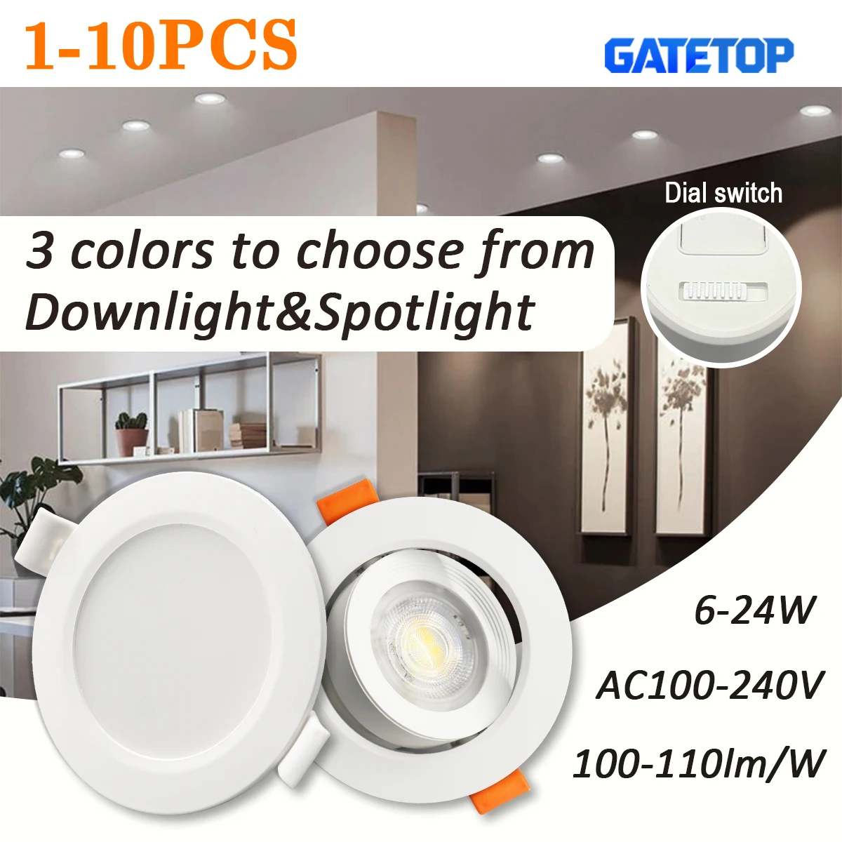 1-10 Pack 3 CCT 3000K 4000K 6500K LED Downlight 120V 220V Dial Swich Ceiling Light Recessed Round Panel Light Indoor Lighting