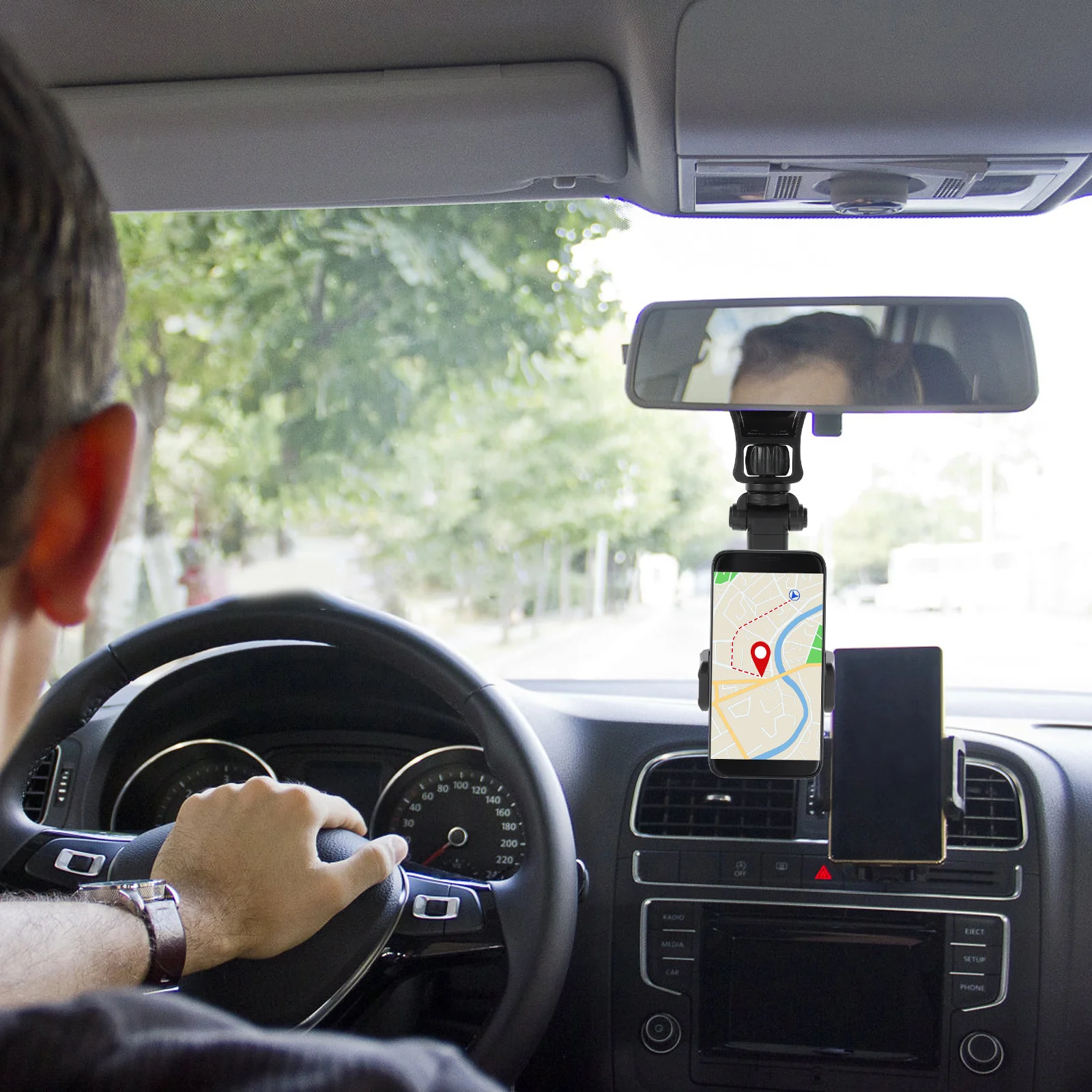 

Car Phone Holder Rearview Mirror Mount Adjustable Stand for Navigation Clip on Phone Holder Universal Rotatable Navigator Stand