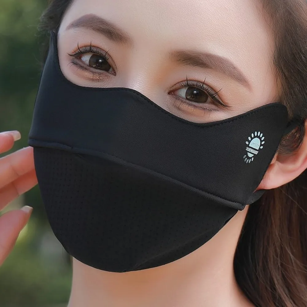 Nueva máscara de seda de hielo transpirable, máscara de protección solar lavable Anti-UV, máscara facial de montar de malla a prueba de polvo para las cuatro estaciones