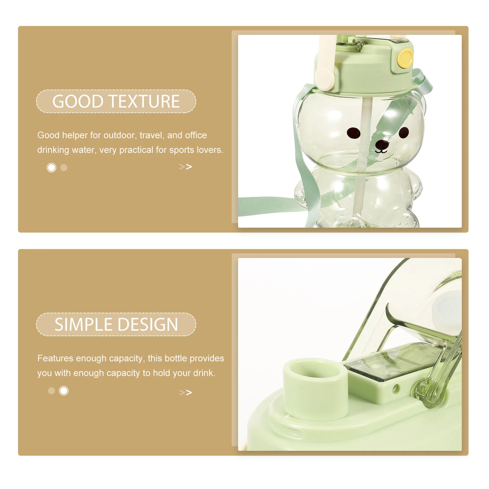 

Portable Water Bottle 600Ml Cute Bear Shaped Drinking Bottle For Outdoor Travel Sports Large Capacity Leakproof Straw