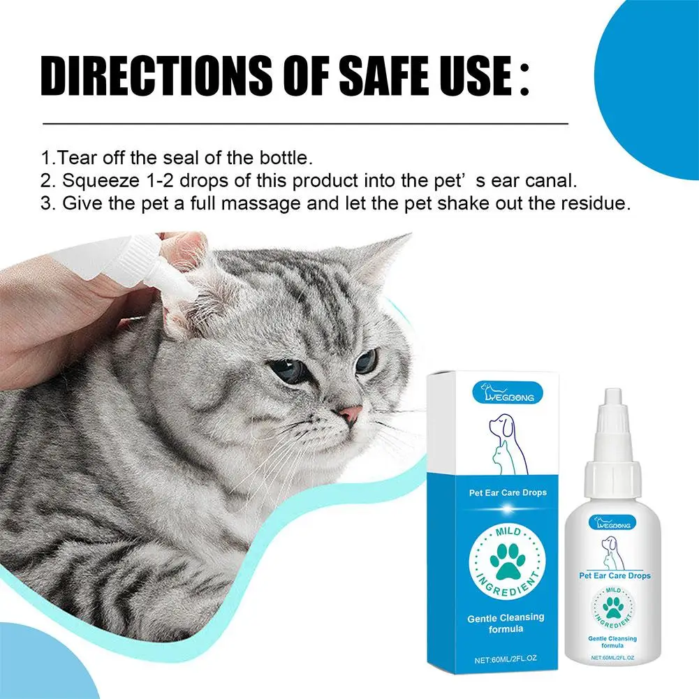 NEW High-end 60ml Pet Ear Cleaning Solution Remove Ear Insects Drops And Cleaning Stop Products Deodorize Itching And Pet M K7K0