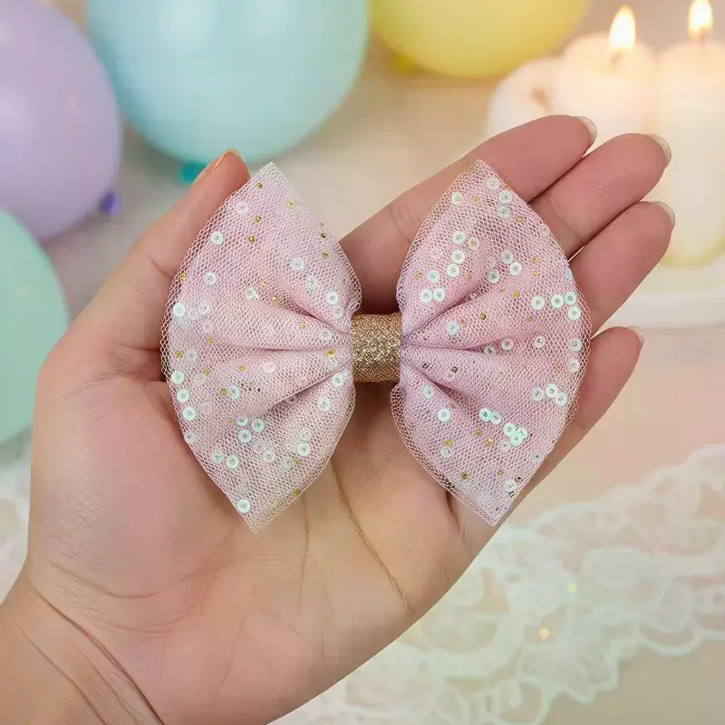 New Chic Princess Lace Hair Clips Bling Netting Sequins Bow Hairpins Glitter Knot Hair Bow Sweet Head Wear Girls Accessories