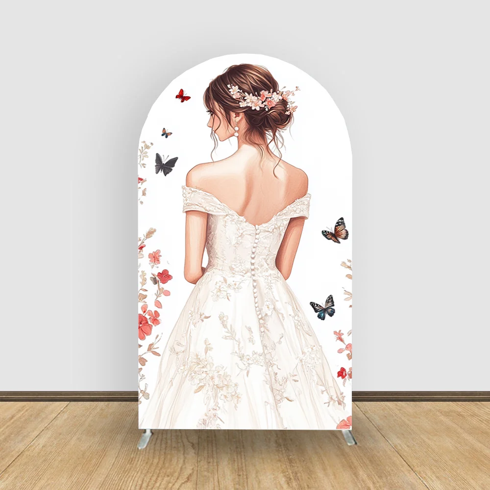Wedding 2-side Arch Photography Backdrop Cover Butterfly Bride To Be Bridal Shower EngagementParty Arch Background Decor