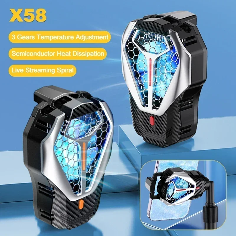 

X58 Mobile Phone Cooling Fan Radiator Semiconductor Back-clip Type-C Game Cooler for IOS Android Live Streaming PUBG Heat Sink