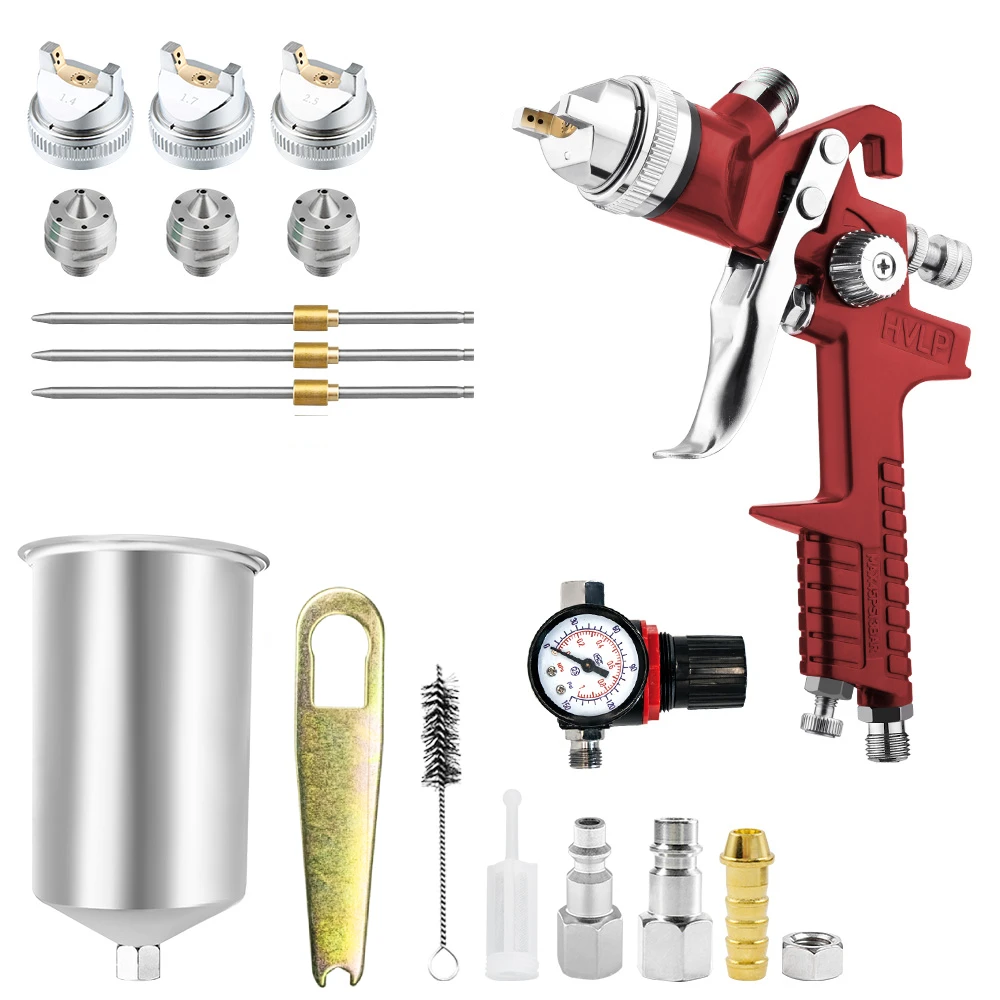 

H827 Spray Gun High Atomization Spray Gun 1000ML Aluminum Pot 1.4/1.7/2.5mm Furniture Car Primer Spray Gun, Red