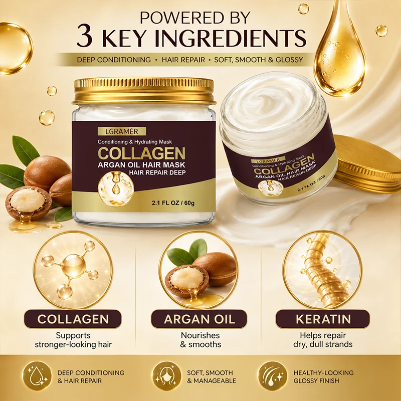 Argan Oil Collagen Keratin Hair Repair Mask,Deep Conditioning Moisturize Dry Hair,Repair Damage,Anti-Breakage, Reduce Split Ends