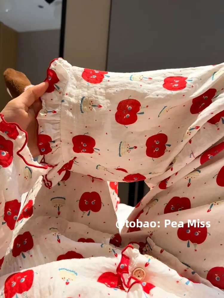 Soft Sweet Floral Print Sleepwear Long Sleeve Doll Collar Women's Spring Autumn Outwear Home Clothes Two-Piece Set 4