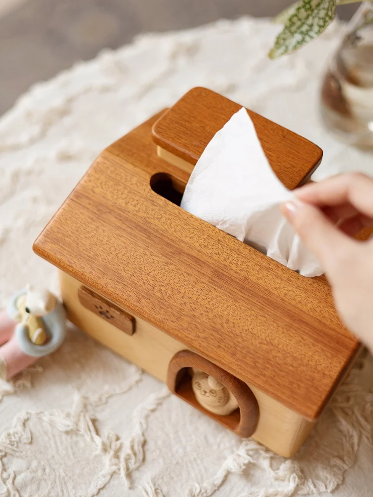 Original Creative  Wood  House Tissue Box Home Decor Toothpick Tooth Thread Storage Cute Little House Design Gift