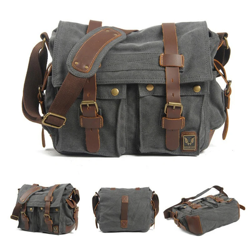 Camera bag canvas with genuine leather bag shoulder messenger bag casual photography waterproof liner detachable SLR camera bag