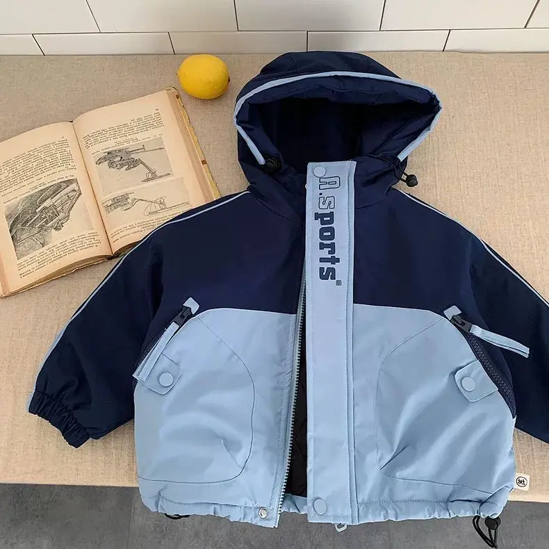 Baby Boys Hooded Coat Winter Fleece Outerwear Korean Children Top Trench Coat for Teen Kids Outerwear Windbreaker Jacket 5-14Y