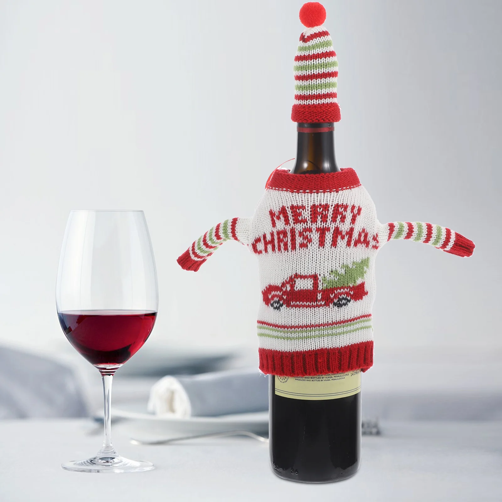 

1Set Red Wine Bottle Cover Christmas Essential Knitted Material Reusable Decorative Wine Accessory for Home Restaurant Party