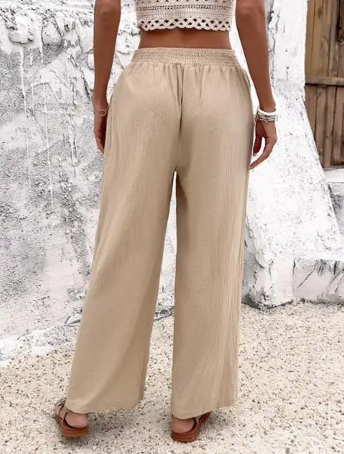 سراويل نسائية فضفاضة، كاجوال صيفي بسيط مزين بأزرار، سراويل واسعة الساق عالية الخصر ومتعددة الاستخدامات مناسبة للارتداء اليومي