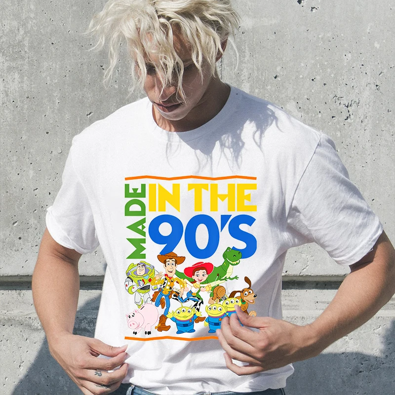 

Disney Toy Story 90s Print Men's T-shirt Pure Cotton Short Sleeve Casual Top Adult Clothing