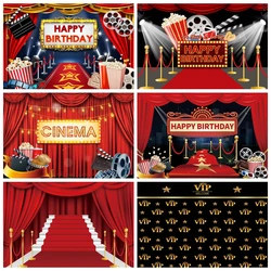 Cinema Film Theme Birthday Photo Backdrop Popcorn Stage Red Carpet Birthday Party Photocall Photography Background Photo Studio