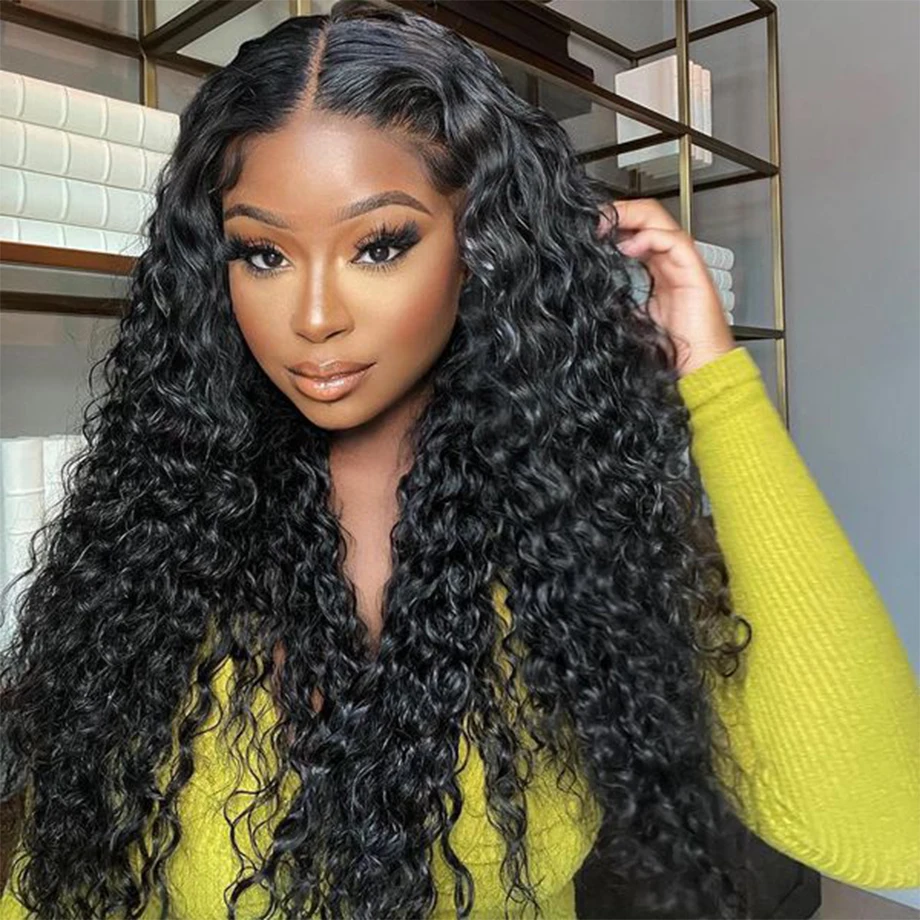 Glueless Deep Wave Wig Pre Cut 6x4 Transparent Lace Wig Pre Plucked 34 36 Inch Deep Curly Lace Closure Human Hair Wigs For Women