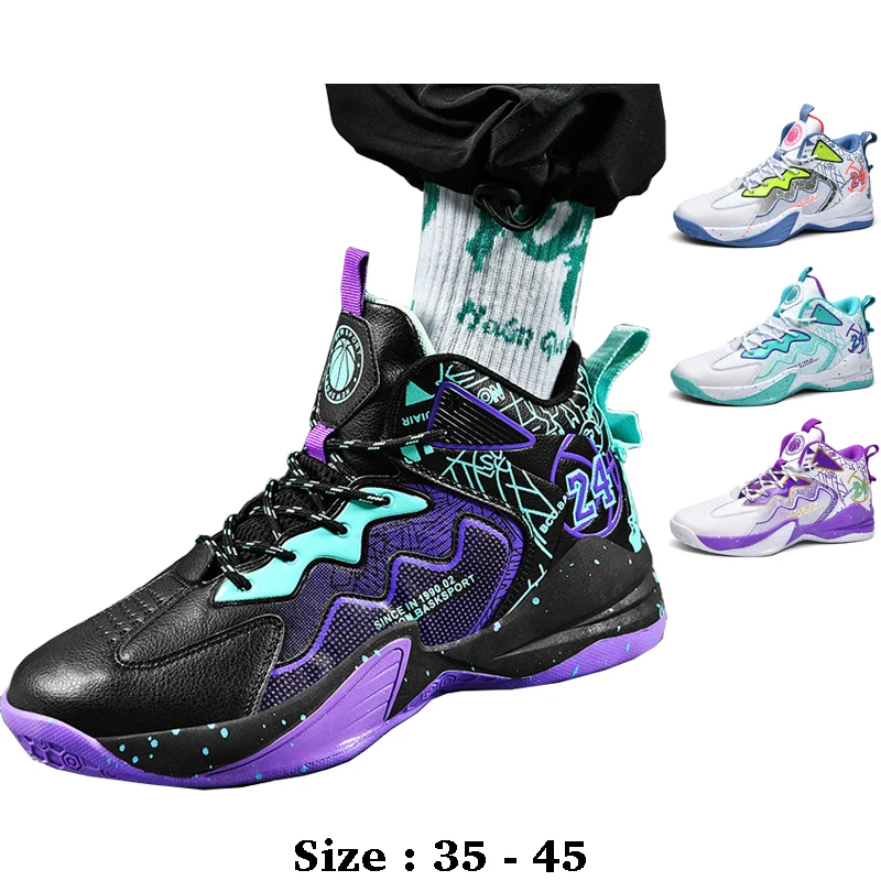 

High quality casual sport leather shoe for men digital print 2025 35 44 45 outdoor running basketball sneakers shoe green purple