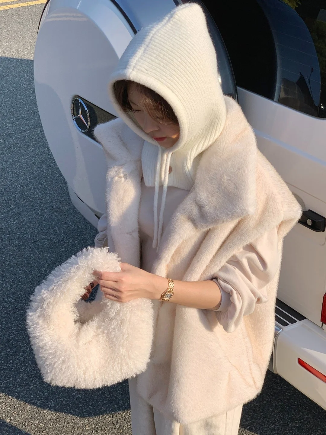 

Women's Loose Fit Thiened Fake Mink Vest Outerwear Collar Svel Winter Warm Faionable Commute Sle Long Length