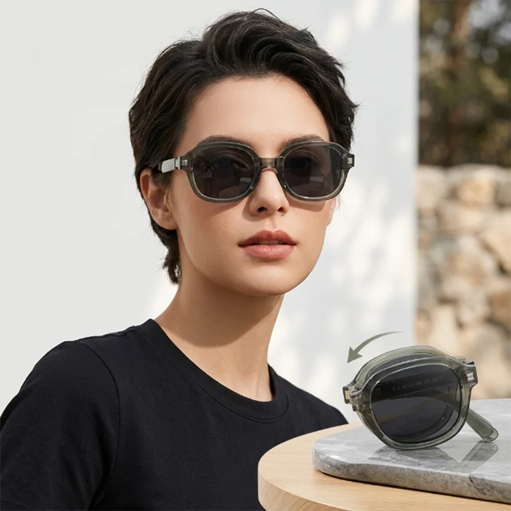 Foldable Polarized Sunglasses Men Women Retro Round Frame Sun Glasses UV400 Protection Portable Folding Eyewear Travel Shades