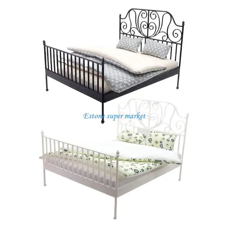 

090B Iron Dollhouses Miniature Bed 1/12 Furniture For Craft Project Scene Displaying