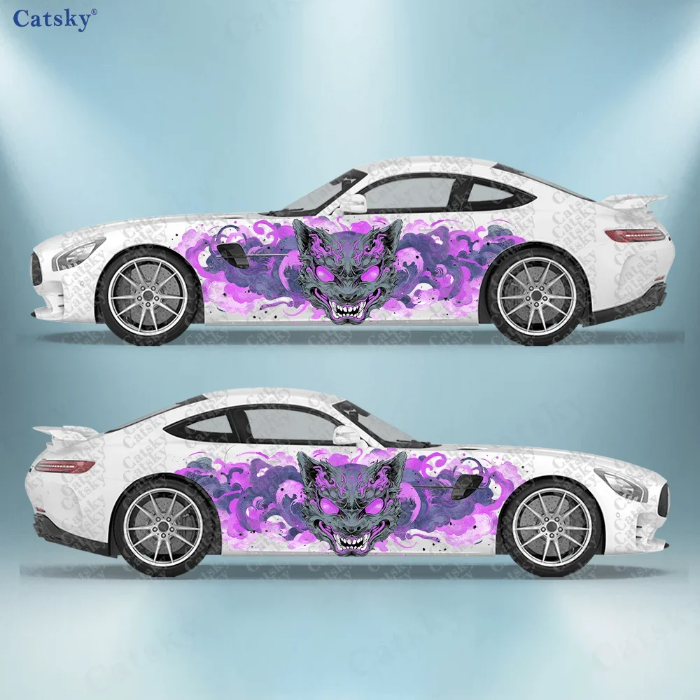 2pcs Fantasy Curved Fox Face Decal, Durable, Fade-Resistant, Easy to Install and Remove - Enhance Vehicle Aesthetic with Bold De