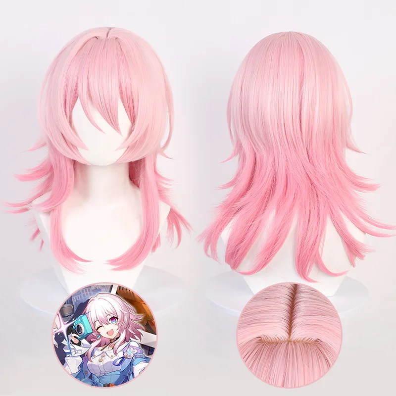 Bh3 7 de março peruca cosplay estrela ferroviário simulação couro cabeludo camadas gradiente rosa