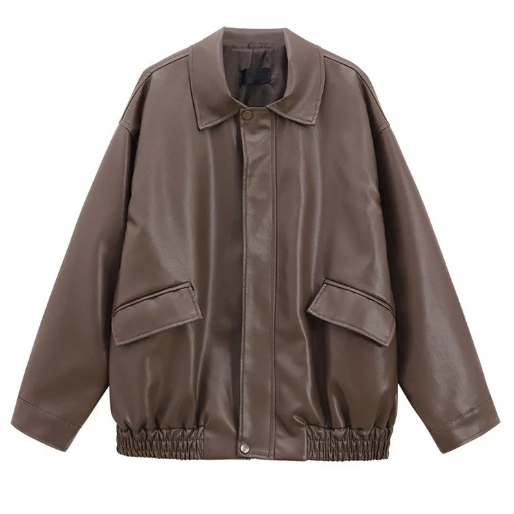Retro Biker Jacket Women's Loose Fit Sweet Cool Style Casual Versatile Leather Coat Autumn New Arrival Trendy Streetwear