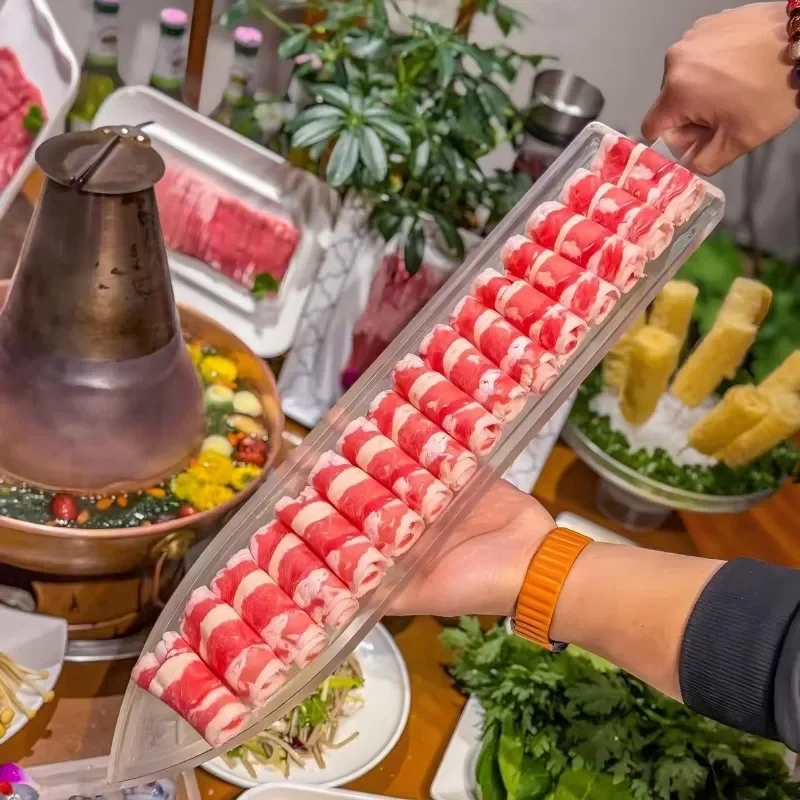 Commercial Hot Pot Meat Slicing Plate Stainless Steel Shabu Beef Mutton Roll Serving Tray Restaurant Tableware Fresh Cut