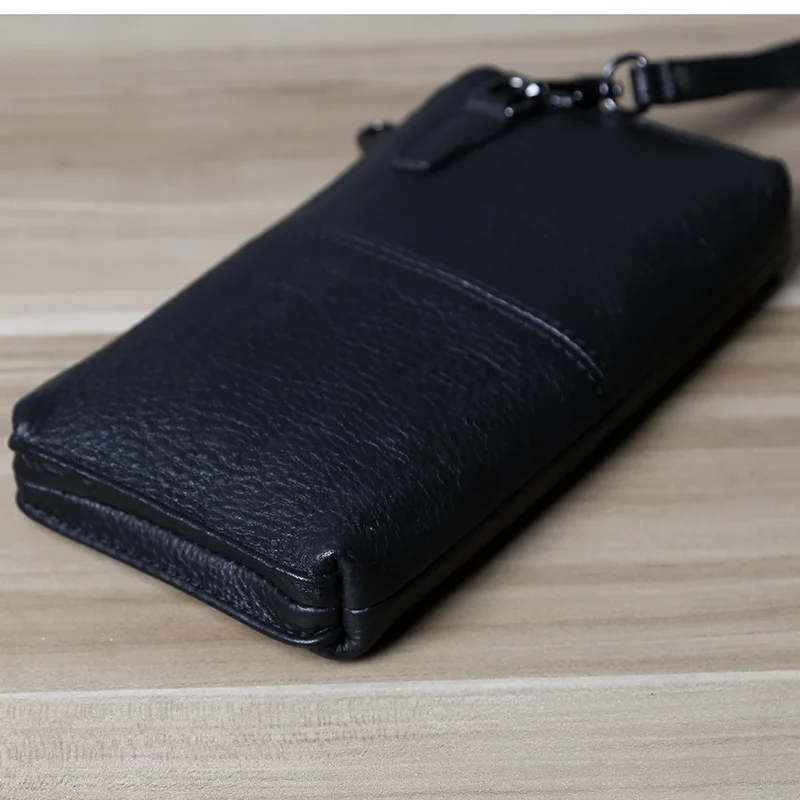 Retro Leather Handbag Men\'s Tumbled Grain First Layer Cowhide Large Capacity Casual Long Zipper Wallet