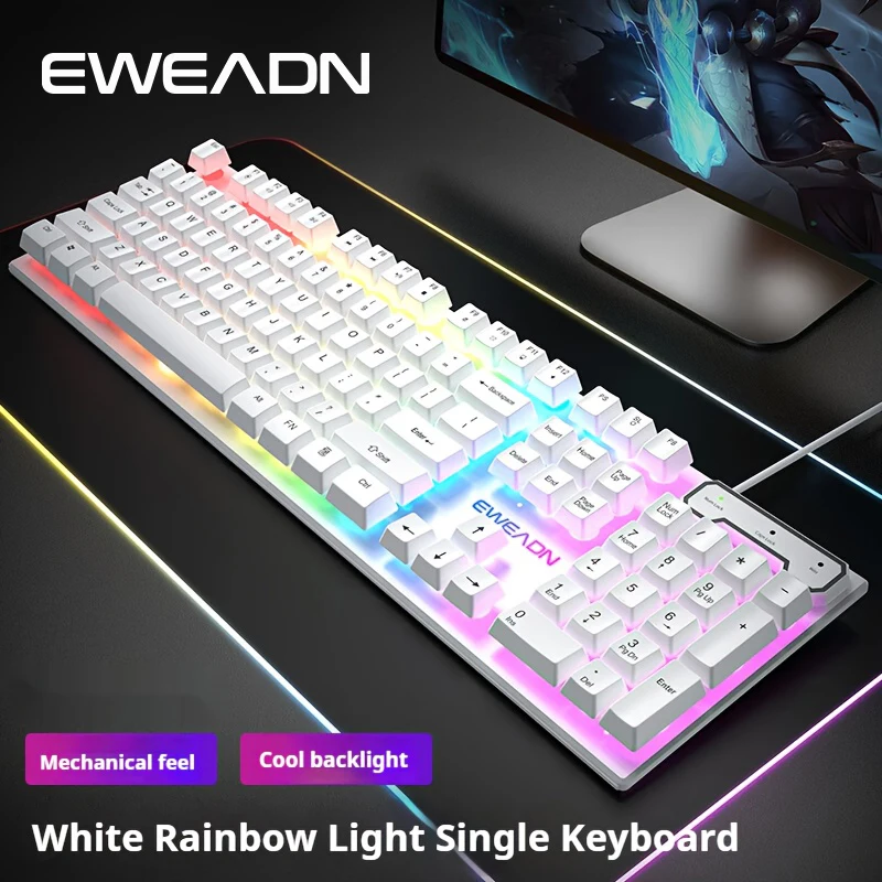 EWEADN Wired Gaming Keyboard Silent, 104 Keys Full Size LED Rainbow Backlit Mechanical Feel Keyboards, for Windows Laptop PC