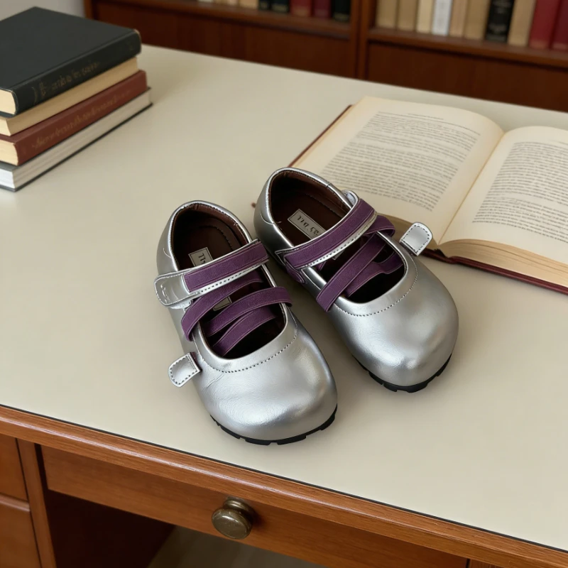 Girls Ballet Mary Jane Shoes Spring Autumn Retro Non-slip Children's Leather Shoes Simple Kids Causal Flat Shoes Non-Slip Sole