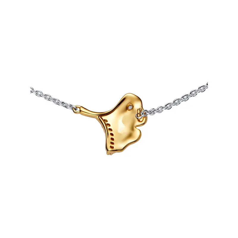 Shine Gold CZ Gingko Leaf Chokers Pendants Necklaces For Women Jewelry 925 Silver 45cm Link Chain 3 Rings Lobster Clasp LOGO Tag