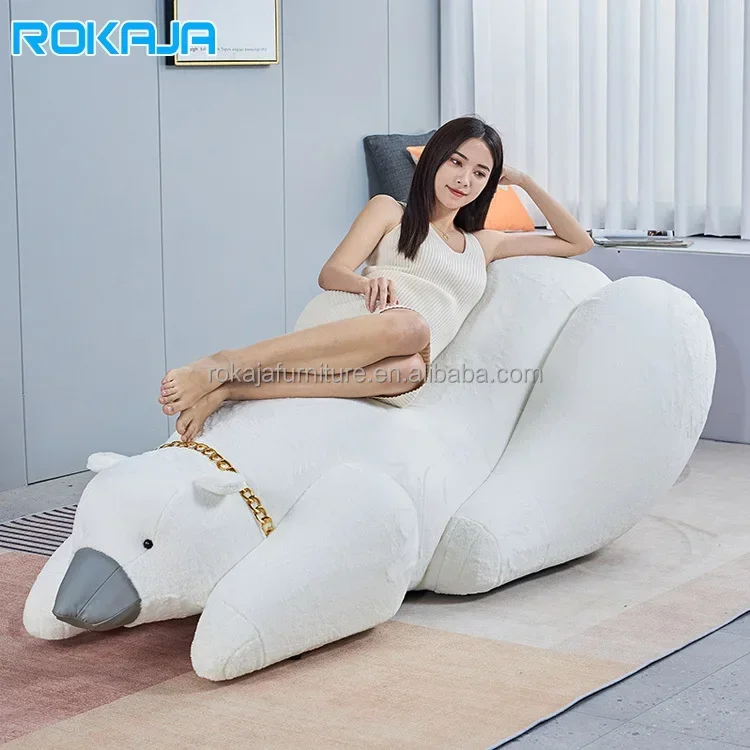 Silla reclinable con diseño creativo de oso Polar para niños, muebles de sala de estar, modelado de animales, terciopelo suave