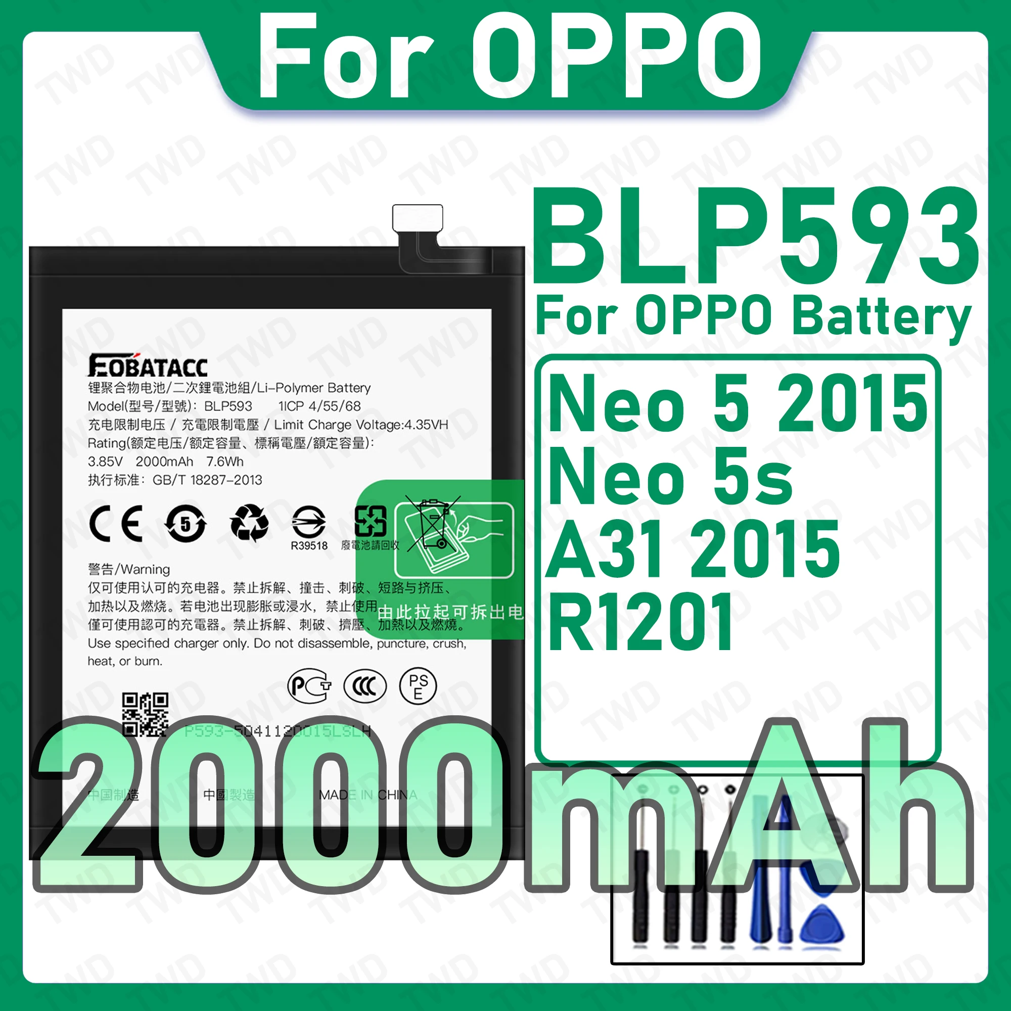 New High Quality Safe Durable BLP593 Battery For OPPO Neo 5 2015 Neo 5s A31 2015 R1201 Replacement Long Lasting+Free Tools