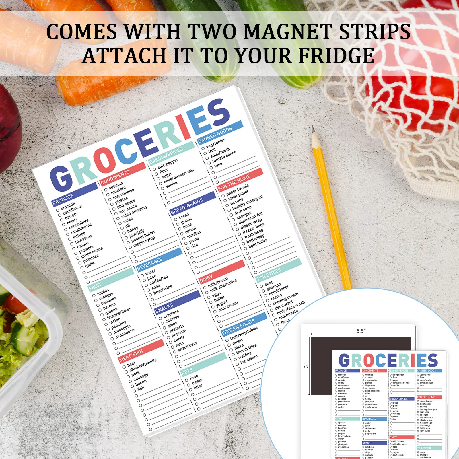 52sheets Grocery List Magnet Pad Common Food for Fridge with Blank Shopping Spaces Home Organization and Meal Planning