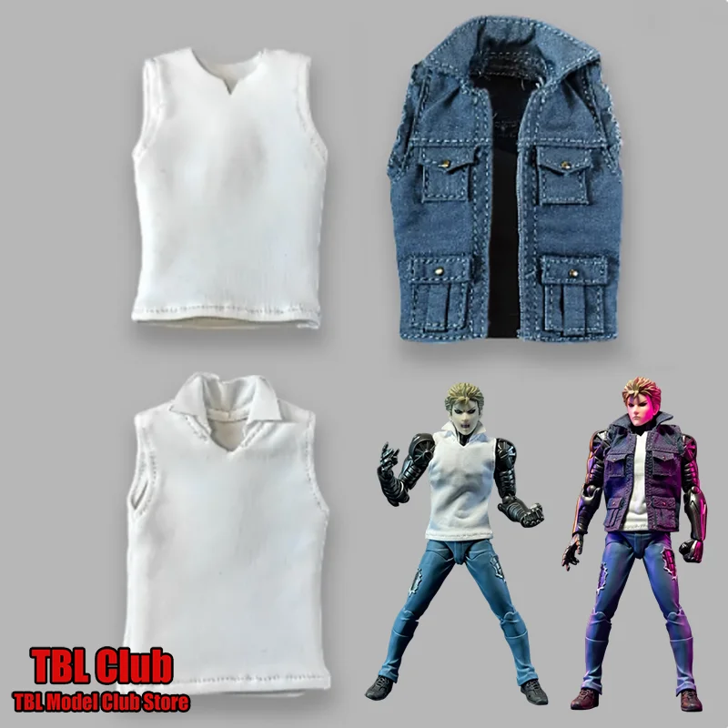 

1/12 Scale White V-Neck Sleeveless T Blue Vest Polo Collar Top Male Clothes Sports Scene Items For 6-inch Soldier Action Figure