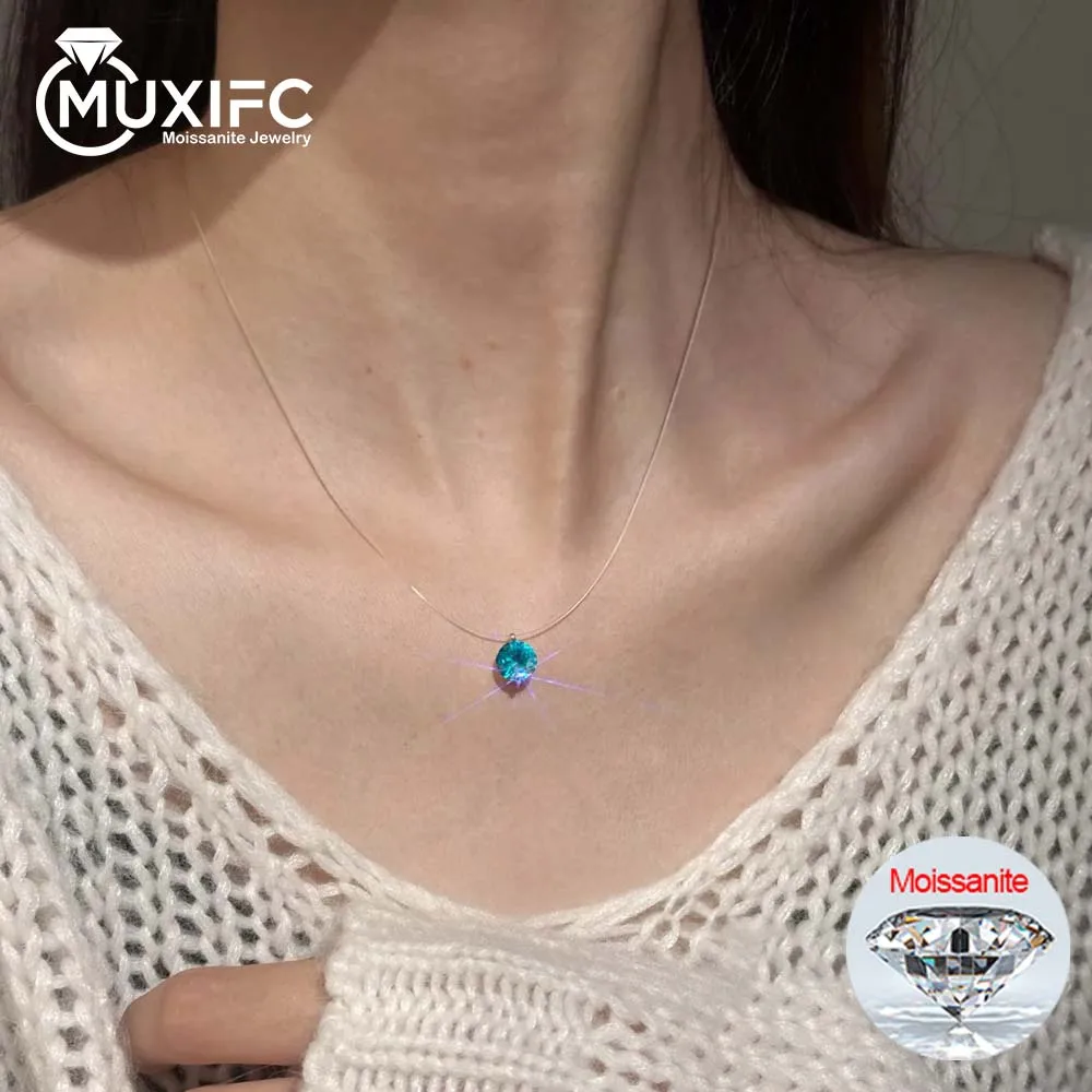 

MUXIFC 0.5-5CT Colorful Moissanite Pendant Necklace for Women Transparent Fishing Line Choker 925 Sterling Silver GRA Jewelry