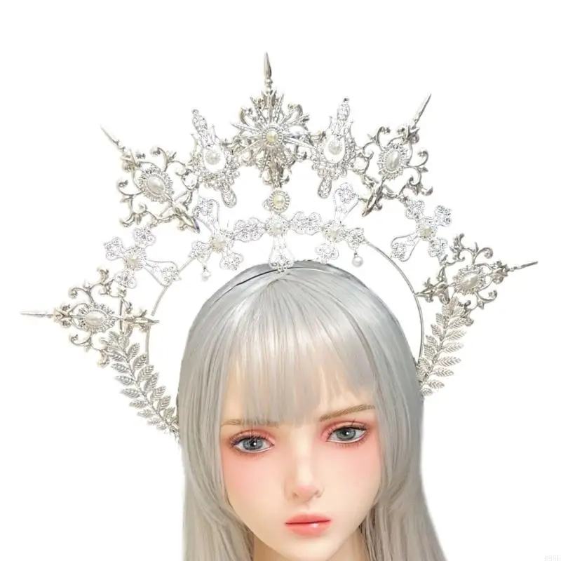 B95F 手作りスイートパールクラウンメタルかぶとヘアフープゴシックテーマのパーティーや写真イベント用