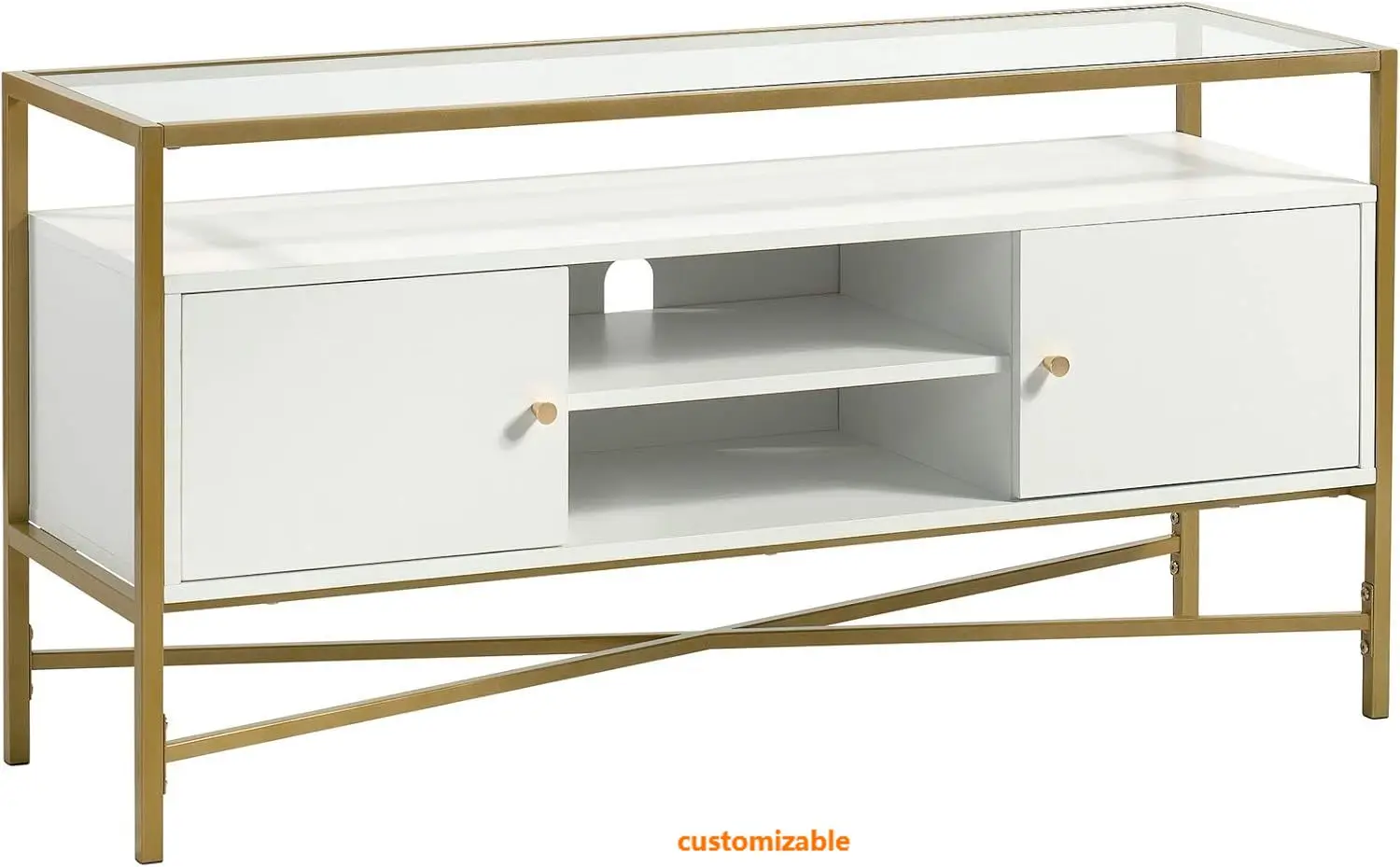 تلفزيون Credenza، L: 48.82 بوصة × العرض: 15.55 بوصة × الارتفاع: 25.0 بوصة، لمسة نهائية بيضاء