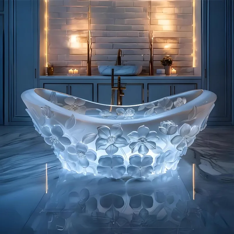 Crystal bathtub AI concept custom villa B & B hotel water ripple color Internet celebrity double transparent resin bathtub